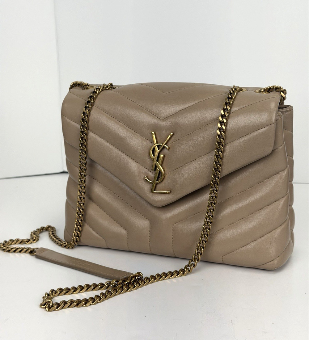 Saint Laurent Loulou Small Shoulder Bag in Beige Calfskin Quilted Leather S20